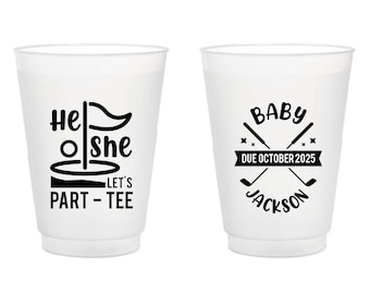 He Or She Let'S Partee Gender Reveal Frosted Cup Favors, Custom Golf Gender Reveal Frosted Cup Favors, Custom Baby Shower Frosted Cups (396)