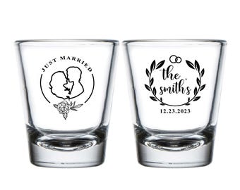 Just Married Wedding Shot Glasses, Just Married Shot Glasses Wedding Favor, Custom Wedding Shot Glass, Personalized Wedding Shot Glass (229)