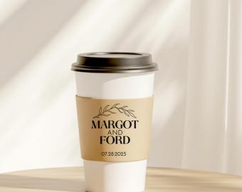 Custom Wedding Coffee Cup Sleeve Favors, Personalized Wedding Coffee Cup Sleeve Favor, Personalized Coffee Cup Sleeve Wedding Keepsake (418)
