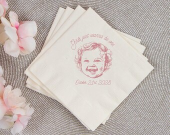 Coquette Themed First Birthday Napkin, Personalized First Birthday Napkin Favors, Personalized Girls Just Wanna Be One Birthday Napkin (456)