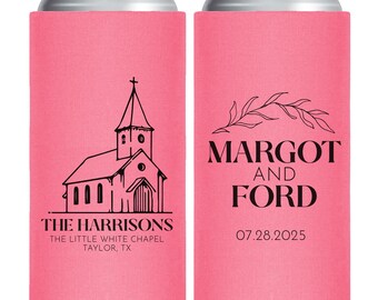 Wedding Venue Custom Slim Can Coolers, Personalized Slim Can Cooler Favors, Customized Slim Can Coolers, Wedding Slim Can Cooler Favor (418)