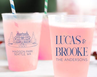 Wedding Venue Photo Frosted Cup Favors, Personalized Frosted Cup Wedding Favors, Custom Wedding Frosted Cups, Custom Frosted Cup Favor (419)