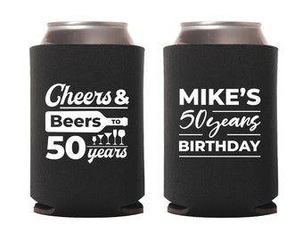 Personalized 50th Birthday Can Cooler Favors, Custom Birthday Can Cooler, Can Coolies for Birthday Parties, Personalized Beer Huggers (247)