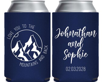 Love You To The Mountains And Back Wedding Can Coolers, Personalized Wedding Can Coolers, Custom Wedding Favors, Wedding Can Coolers (183)