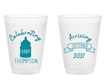 Celebrating Baby Frosted Cups, Baby Arriving Soon Frosted Cups, Baby Shower Frosted Cups, Baby Shower Plastic Cup Favors, Plastic Cup (150)