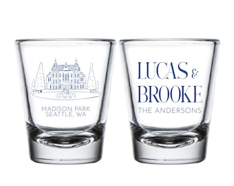 Wedding Venue Photo Shot Glass Favors, Personalized Shot Glass Wedding Favor, Custom Wedding Shot Glasses, Customized Shot Glass Favor (419)