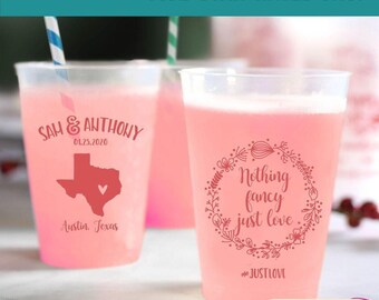 Wedding Cups, Plastic Wedding Frosted Cup, Frosted Plastic Personalized Cup, Plastic Wedding Frosted Cups, Plastic Frosted Wedding Cup (119)