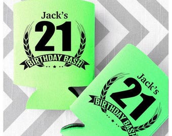 21st Birthday Bash Custom Can Coolers - Birthday Coolers - Party Coolers - Personalized Coolers  - Free Shipping on Custom Wedding Favors