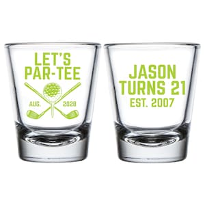 Let&#39;s Par-Tee Shot Glasses, 21st Birthday Shot Glasses, Custom 21st Birthday Shot Glasses, Custom 21st Birthday Golf Shot Glass Favors (425)