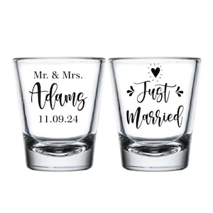 Just Married borrelglaasjes, gepersonaliseerde bruiloft borrelglaasjes, gepersonaliseerde bruiloft borrelglaasjes, gepersonaliseerde bruiloft borrelglaasjes (298)