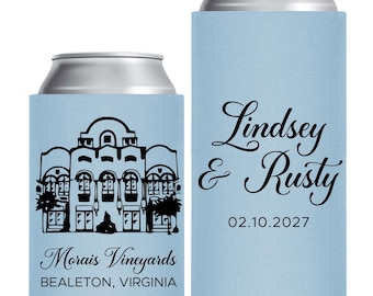 Custom Wedding Venue Can Cooler Favors, Wedding Venue Can Coolers, Personalized Wedding Venue Can Coolers, Customized Can Cooler Favor (399)
