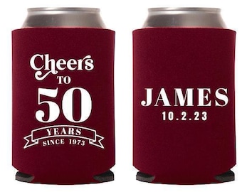 Custom Party Beer Hugger Favors, Personalized 50th Birthday Can Cooler Favors, 50th Birthday Can Coolers, Custom Birthday Can Coolers