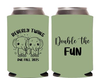 Double The Fun Can Cooler Favors, Twins Baby Shower Can Cooler Favors, Customized Can Coolers For Twins Baby Shower, Can Cooler Favors (395)