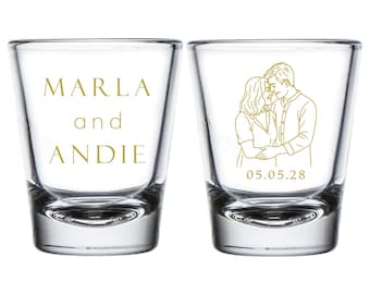 Personalized Wedding Shot Glasses, Custom Wedding Shot Glasses Favors, Portrait Wedding Shot Glass Favor, Customized Shot Glass Favors (427)