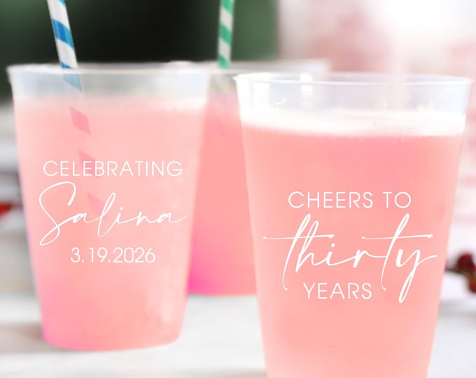 Featured listing image: Personalized Cups, Custom Cups for Party, Custom Party Cups, 30th Birthday Frosted Cups, Customized Frosted Cups, Custom Birthday Cups (166)