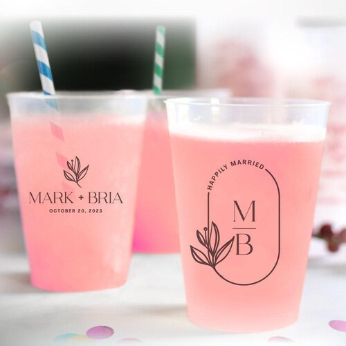 Happily Married Frosted Cups, Happy Married Wedding Frosted Cups, Happily Married Plastic Cups Wedding Favor, Custom Wedding Cup Favor (172)