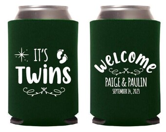 It's Twins Baby Shower Can Cooler, Custom Baby Shower Can Cooler Favors, Welcome Baby Shower Can Cooler Gift, Custom Beer Hugger Favor (235)