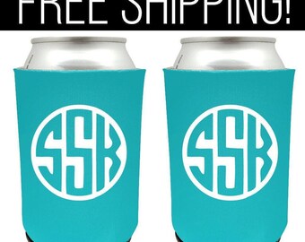 Monogram Intials Wedding Can Coolers - Monogrammed Wedding Favors - Free Shipping on all Monogram Can Coolers for Birthdays Weddings Parties