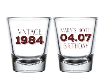 40Th Birthday Shot Glasses, Vintage Birthday Shot Glass Favors, Custom 40Th Birthday Shot Glass, Personalized 40Th Birthday Shot Glass (374)