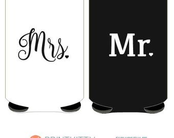 Mr and Mrs Can Cooler SET Personalized Bachelorette Party Can Coolers - Funny Can Coolers - Can Huggers - Free Shipping. MrsMr (57)