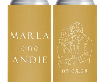 Personalized Wedding Slim Can Coolers, Custom Wedding Slim Can Cooler Favors, Portrait Wedding Slim Can Cooler Favor, Slim Can Coolers (427)