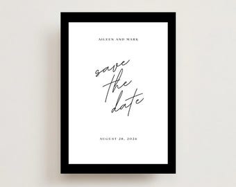 Minimal Save The Date Magnet, Black Border Magnet, Modern Wedding Magnet, Simple Save The Date, Clean Wedding Magnet Favors, Magnet Gift (6)