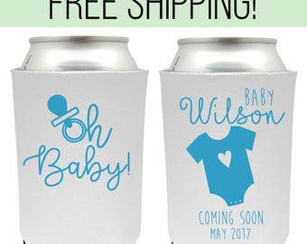 Oh Baby - Funny Baby Shower Can Cooler - Funny Beer Baby - Rustic Favors Baby Shower Can Coolers New Member in Family Can Cooler (12)