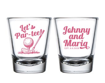 Let's Par-Tee Custom Golf Wedding Shot Glasses, Personalized Shot Glass Wedding Favors, Golf Themed Wedding Shot Glass, Wedding Favors (459)
