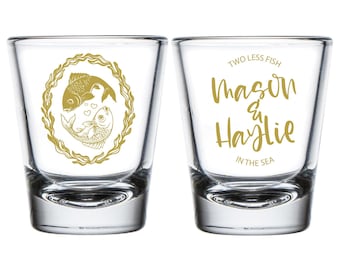 Two Less Fish In the Sea Shot Glass, Personalized Wedding Shot Glasses, Custom Shot Glasses for Weddings, Personalized Shot Glass Favor (27)