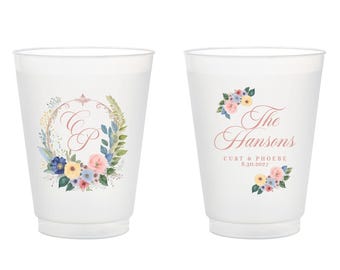 Personalized Wedding Crest Plastic Cups Favors, Full Color Wedding Frosted Cup, Custom Frosted Cups Wedding Favors, Custom Plastic Cup (408)