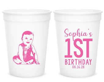 Stadium Cup 1st Birthday Favors, Customized Stadium Cup Birthday Favors, Personalized Stadium Cup Beer Huggers, Custom Stadium Cups (355)
