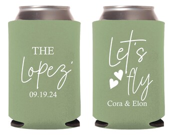 Let's Fly Personalized Wedding Beer Hugger, Can Cooler for Party, Custom Wedding Can Cooler, Personalized Wedding Beer Hugger as Favor (297)