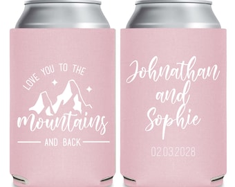 Love You To The Mountains And Back Wedding Can Coolers, Personalized Can Coolers, Wedding Can Cooler Favors, Custom Can Cooler Favors (186)