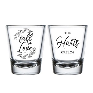Fall In Love Custom Shot Glasses, Custom Wedding Shot Glasses, Personalized Wedding Shot Glasses, Custom Wedding Shot Glasses as Favor (294)