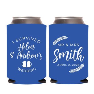 I Survived Wedding Can Coolers, Personalized Can Coolers Wedding Favors, Customized Can Coolers Wedding Favor, Custom Can Cooler Favor (402)