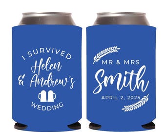 I Survived Wedding Can Coolers, Personalized Can Coolers Wedding Favors, Customized Can Coolers Wedding Favor, Custom Can Cooler Favor (402)
