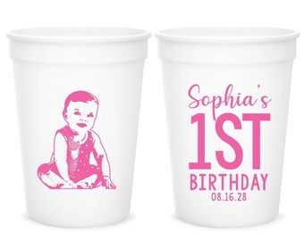 Stadium Cup 1st Birthday Favors, Customized Stadium Cup Birthday Favors, Personalized Stadium Cup Beer Huggers, Custom Stadium Cups (355)
