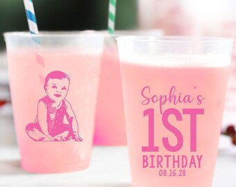 Frosted Cup 1st Birthday Favors, Customized Frosted Cup Birthday Favors, Personalized Frosted Cup Beer Huggers, Custom Frosted Cup (355)