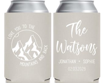 Love You To The Mountains And Back Can Coolers, Wedding Can Coolers, Wedding Stubby Holder, Wedding Beer Holders, Custom Wedding Favor (185)