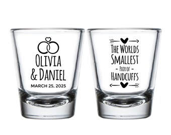 The World'S Smallest Pair Of Handcuffs Wedding Shot Glasses, Wedding Shot Glass Favor, Customized Wedding Shot Glass Favor, Shot Glass (401)