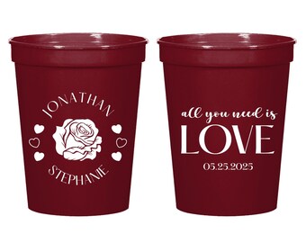 All You Need Is Love Wedding Stadium Cups, Personalized Wedding Party Stadium Cups Favors, Personalized Wedding Stadium Cups As Favors (381)