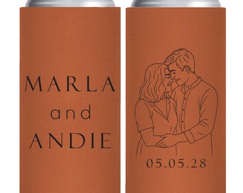 Personalized Wedding Slim Can Coolers, Custom Wedding Slim Can Cooler Favors, Portrait Wedding Slim Can Cooler Favor, Slim Can Coolers (427)