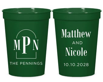 Wedding Monogram Stadium Cups, Custom Wedding Stadium Cups, Custom Plastic Cups Wedding Favor, Custom Wedding Favors, Personalized Cup (181)