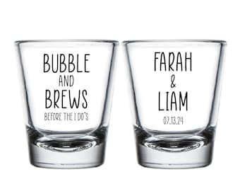 Bubble And Brews Before The I Do's Custom Shot Glasses,  Customized Shot Glasses as Favors for Weddings, Custom Shot Glasses as Favors (307)