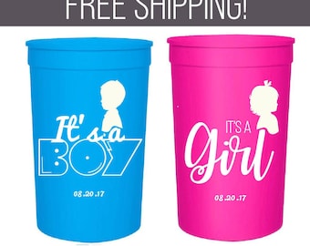 It's a Boy! It's a Girl! - Personalized Baby Shower Cups, 16oz/22oz Customized Party Cups, Custom Plastic Cups, Baby Shower Favor Cups