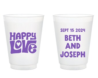 Happy Love Wedding Frosted Cups, Personalized Wedding Reception Frosted Cups Favor, Customized Wedding Frosted Cups, Frosted Cup Favor (383)