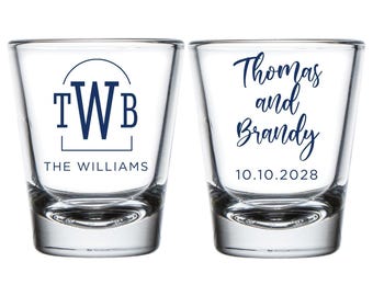 Monogram Wedding Shot Glasses, Custom Monogram Shot Glasses, Personalized Wedding Monogram Shot Glasses, Custom Shot Glasses as Favors (182)