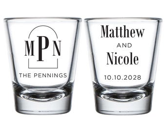 Custom Monogram Shot Glasses, Wedding Shot Glasses, Custom Wedding Shot Glasses, Wedding Custom Shot Glasses, Shot Glass Wedding Favor (181)