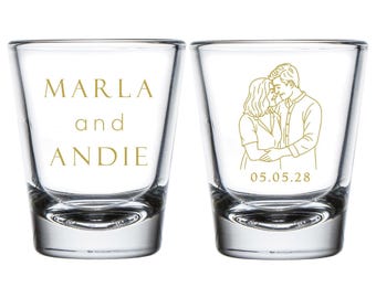 Personalized Wedding Shot Glasses, Custom Wedding Shot Glasses Favors, Portrait Wedding Shot Glass Favor, Customized Shot Glass Favors (427)