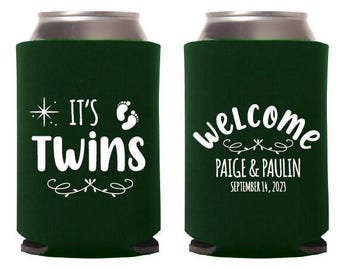 It's Twins Baby Shower Can Cooler, Custom Baby Shower Can Cooler Favors, Welcome Baby Shower Can Cooler Gift, Custom Beer Hugger Favor (235)